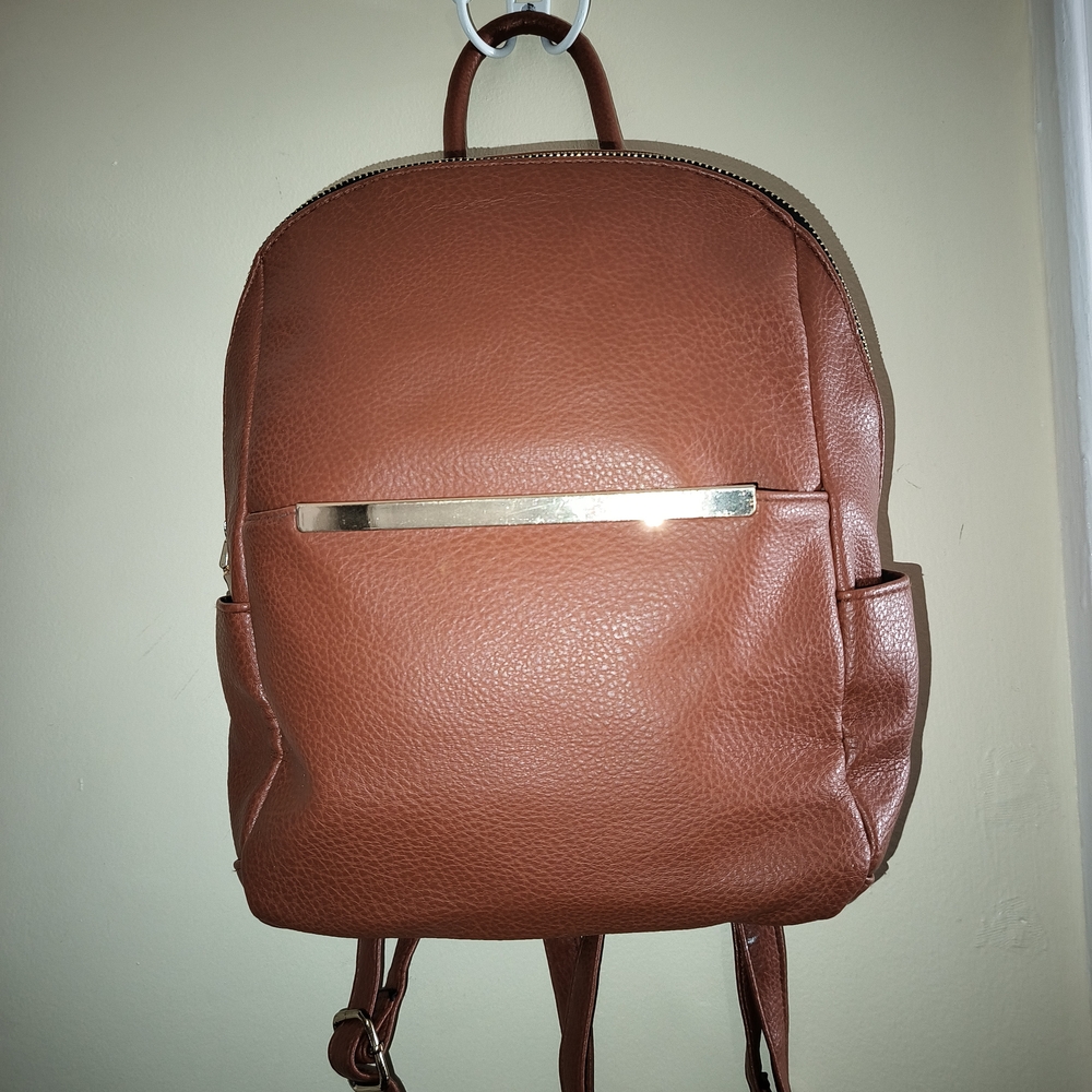 Brown Leather Backpack with Gold Accent